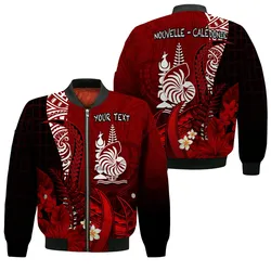 (Custom Personalised) New Caledonia Bomber Jacket Nautilus Red Polynesian Hibiscus LT13
