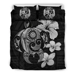 Alohawaii Bedding Set - Cover and Pillow Cases Tonga Hibiscus Plumeria Mix Polynesian Turtle Gray J1