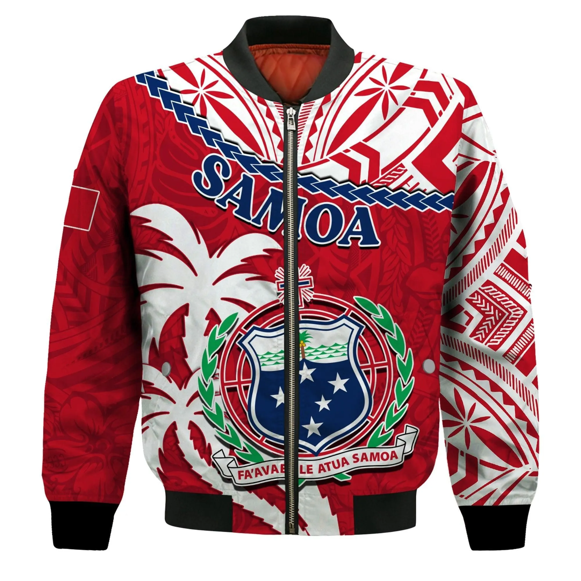 (Custom Personalised) Samoa Bomber Jacket Samoan Coat Of Arms With Coconut Red Style LT14