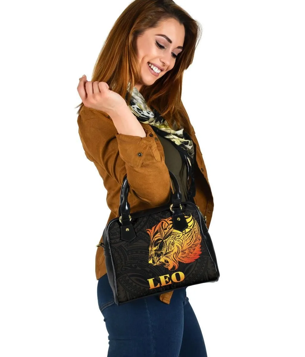 Sun In Leo Zodiac Shoulder Handbag Polynesian Tattoo Simple - Orange Black