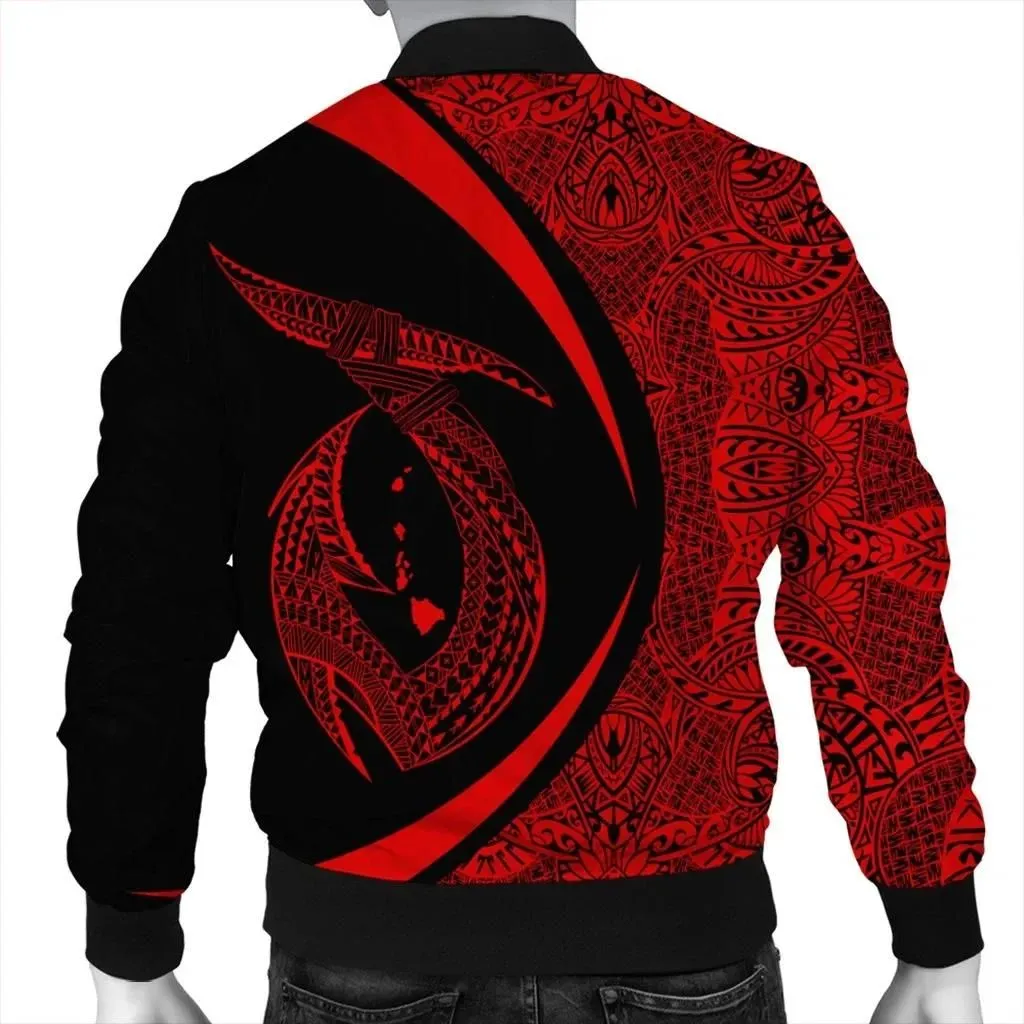 FamilyGater Jacket - Hawaii Fish Hook Polynesian Bomber Jacket - Circle Style Red - AH - J4R