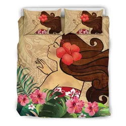 Alohawaii Home Set - Hawaiian Hula Girl And Hibiscus Polynesian Bedding Set - AH - A0