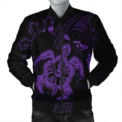 FamilyGater Jacket - Hawaiian Map Kanaka Hibiscus Turtle Purple Polynesian Bomber Jacket - AH - J4R