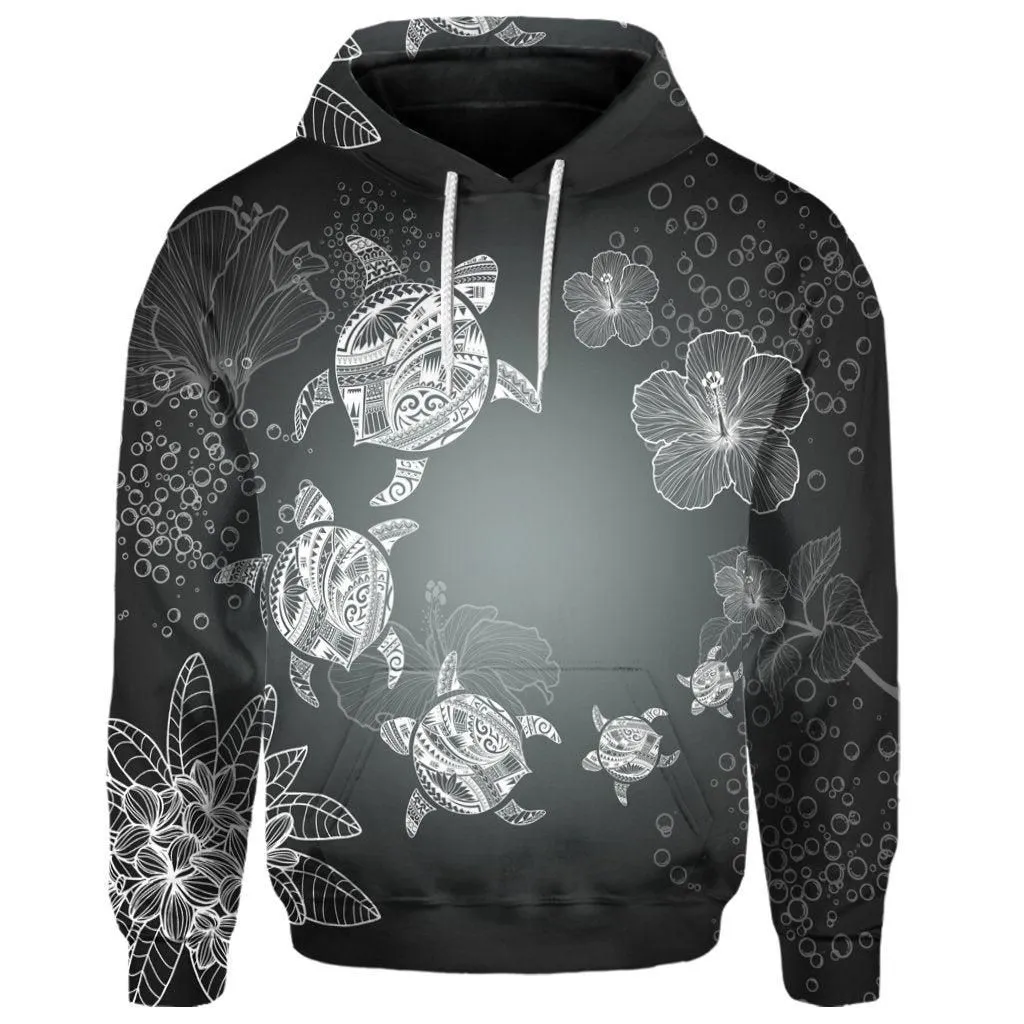 (Personalised) Hawaiian Plumeria Hibiscus Turtle Under Sea Polynesian Hoodie White AH