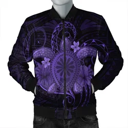 Hawaii Turtle Hibiscus Polynesian Bomber Jacket - Full Style - Purple - AH