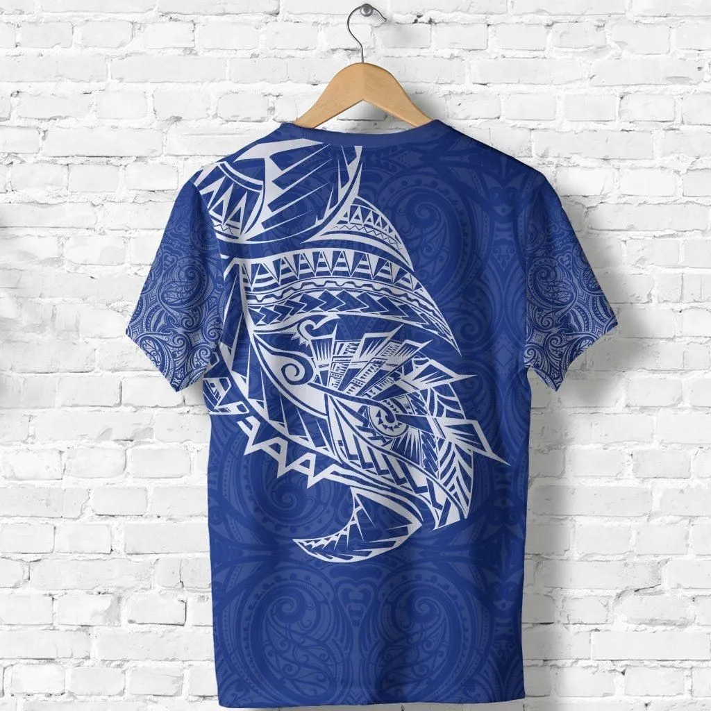 New Zealand Shirt, Maori Tattoo T shirt Polynesian Style - Blue