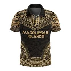 Marquesas Islands Polo Shirt - Marquesas Islands Tiki Face Polynesian Chief Tattoo Gold Version