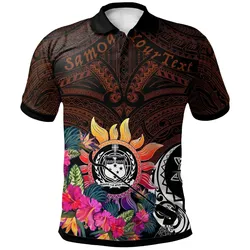 Custom Personalised Polynesian Polo Shirts - Samoa Coat Of Arm with Flowers & Polynesian Patterns