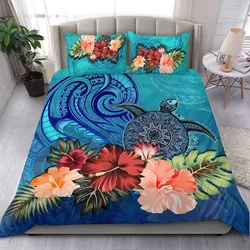 Turtle And Hibiscus Bedding Set Polynesian Blue