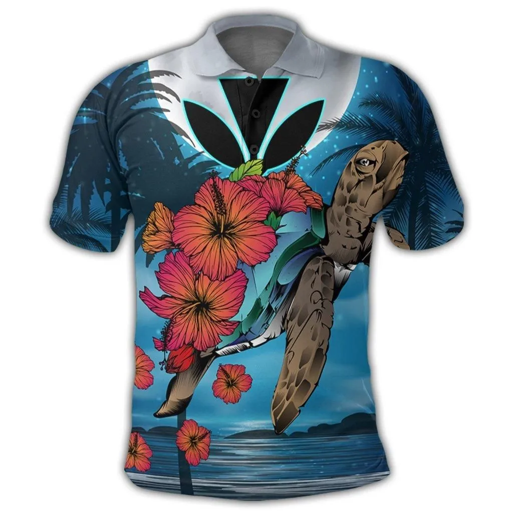Hawaii Turtle Kanaka Hibiscus Stary Night Polo Shirt - AH