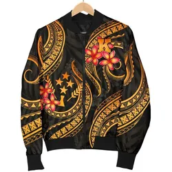 Kosrae Micronesian Men Bomber Jacket - Gold Plumeria