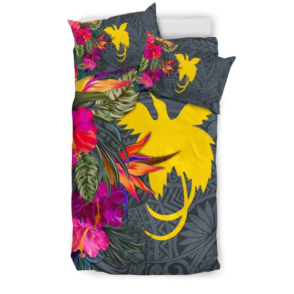Papua New Guinea Bedding Set - Hibiscus Polynesian Pattern Gray Version