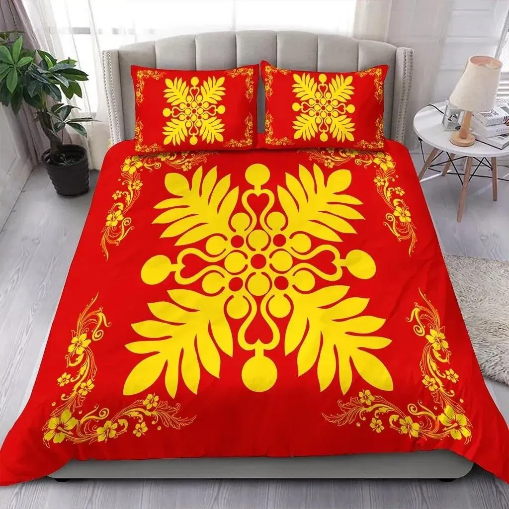 Alohawaii Home Set - Hawaiian Quilt Maui Plant And Hibiscus Pattern Bedding Set - Royal - AH J8