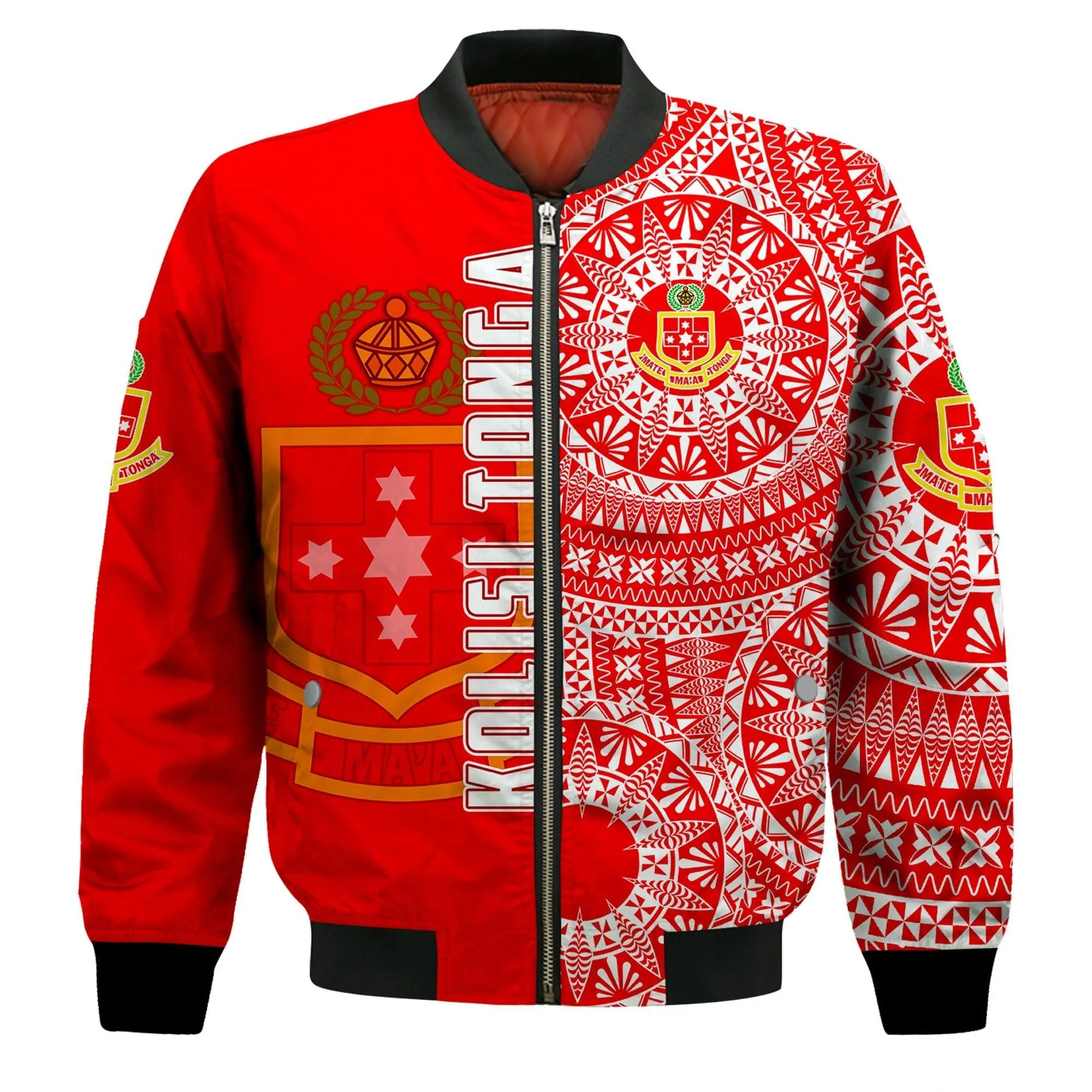 (Custom Personalised) Kolisi Tonga High School Bomber Jacket Tongan Ngatu Pattern LT14