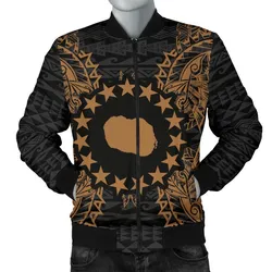 Cook Islands Polynesian Mens Bomber Jacket Map Gold