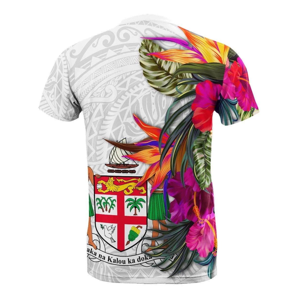 Fiji Polynesian T-shirt - Hibiscus White Pattern