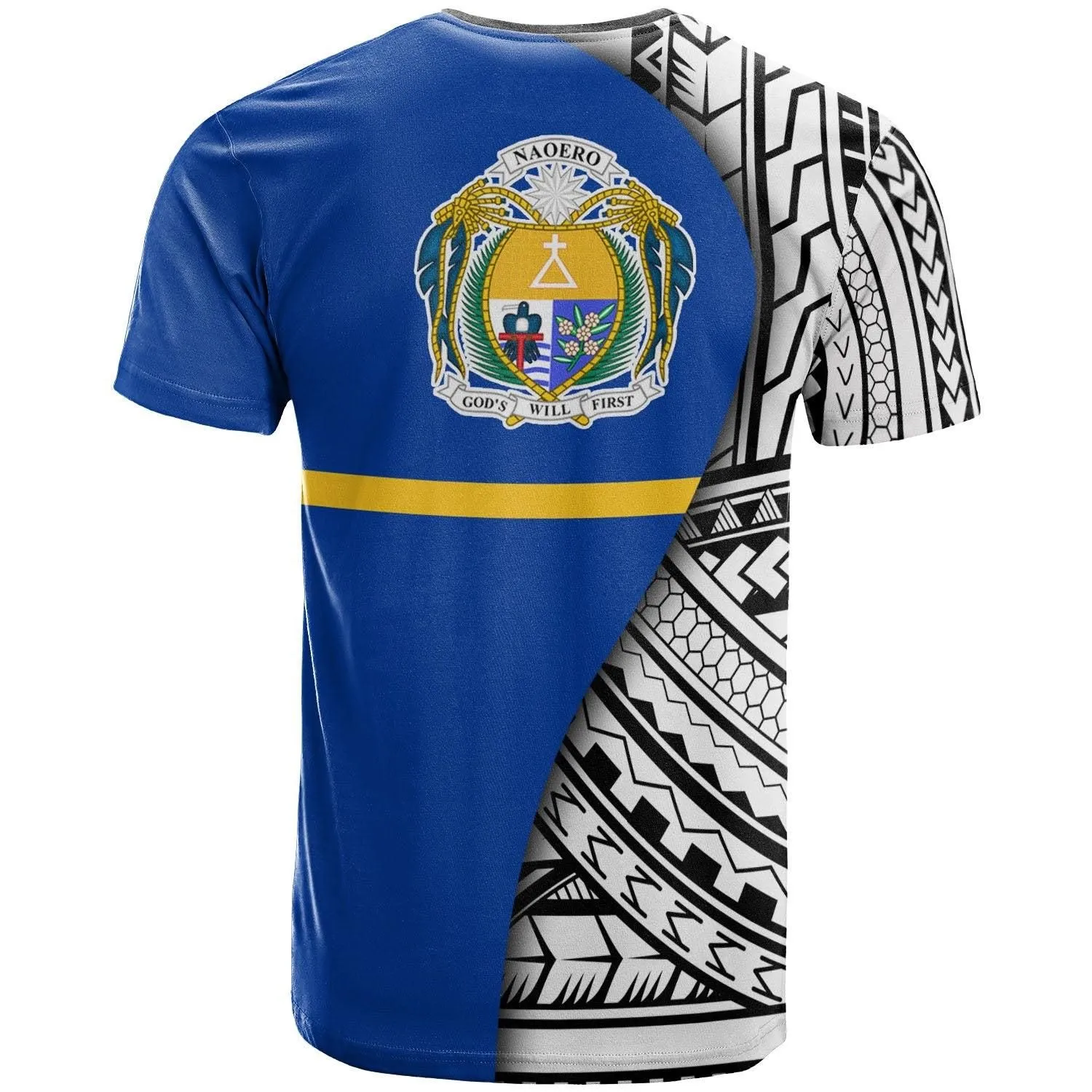 Nauru Custom Personalised T-shirt - Coat Of Arm and Polynesian Patterns