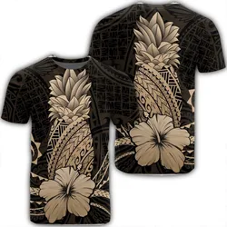 Hawaii Polynesian Pineapple Hibiscus T-Shirt - Gold - AH