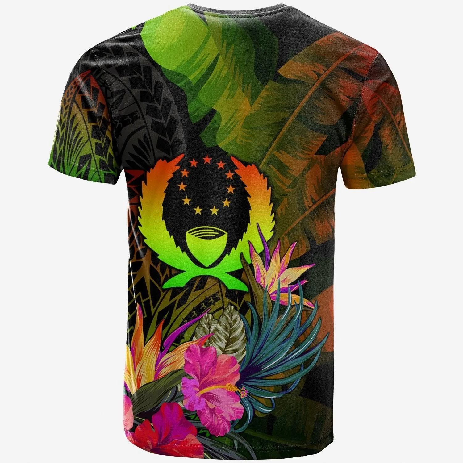 Pohnpei Polynesian T-Shirt -Hibiscus and Banana Leaves