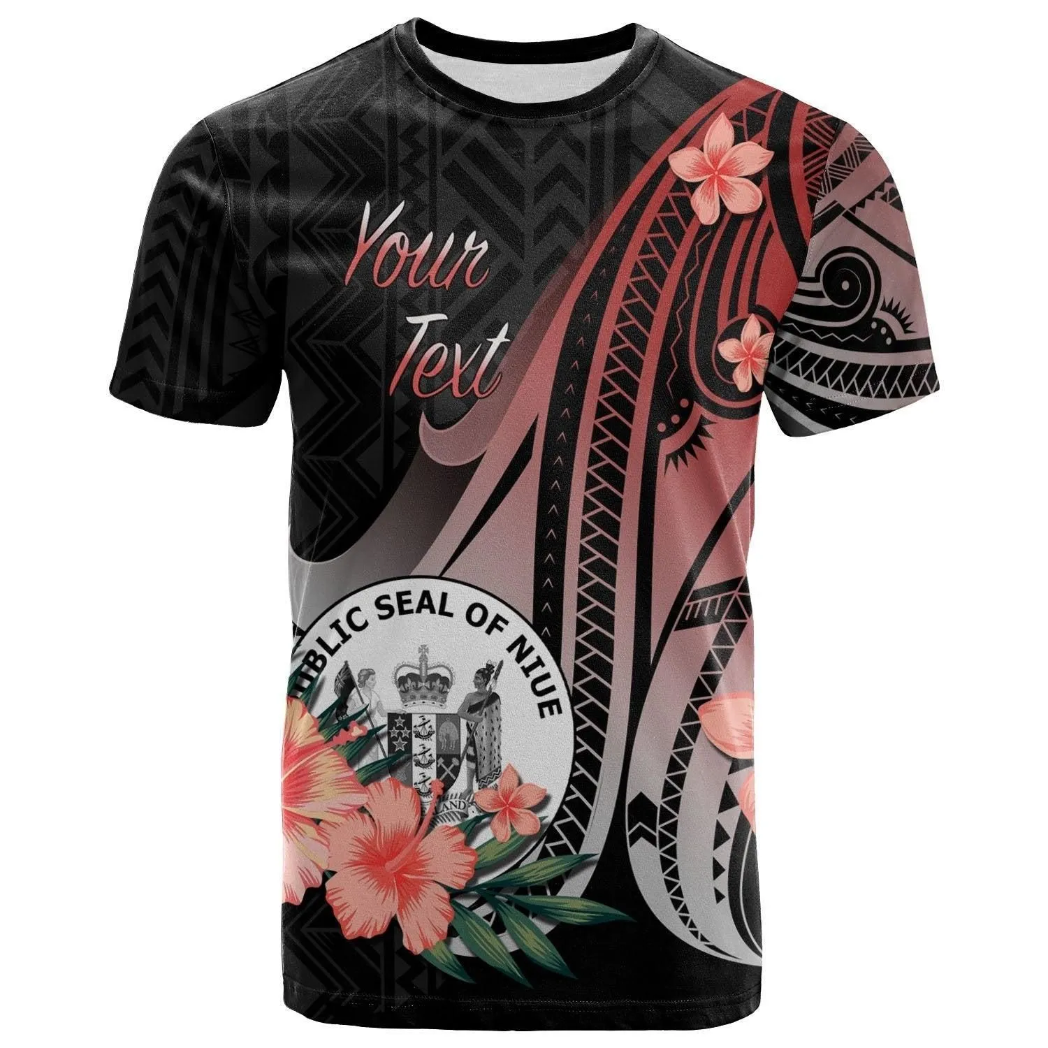 Niue Personalised Custom T shirt - Red Polynesian Hibiscus Pattern Style