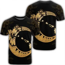 Hawaiian Map Hibiscus Turtle Polynesian Moon T-Shirt Yellow - AH