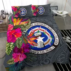 Northern Mariana Islands Bedding Set - Saipan Hibiscus Polynesian Pattern Gray Version