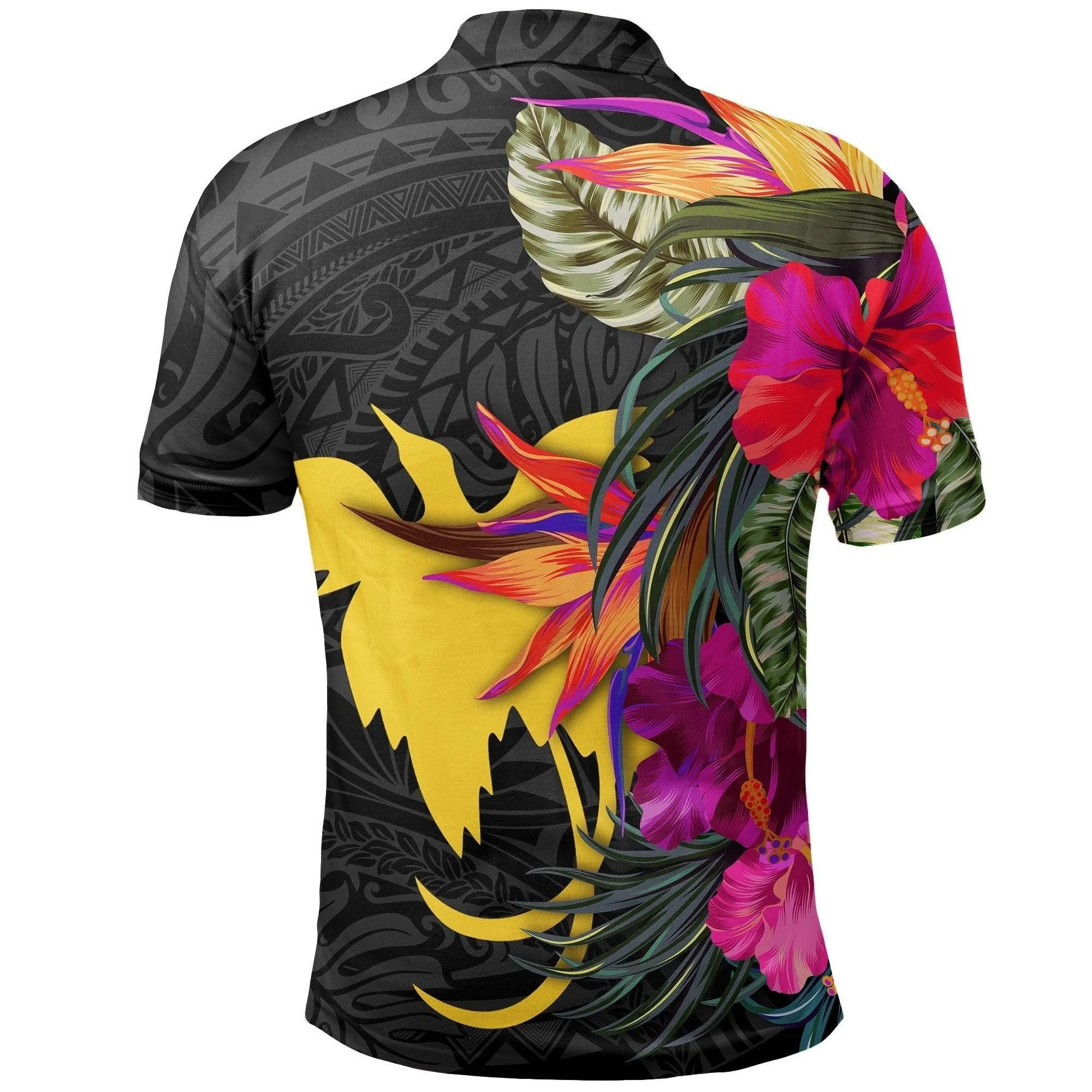 Papua New Guinea Polo Shirt - Hibiscus Polynesian Pattern