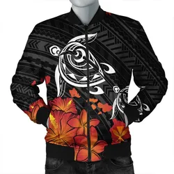 Hawaiian Map Kanaka Turtles Hibiscus Plumeria Bomber Jacket - AH