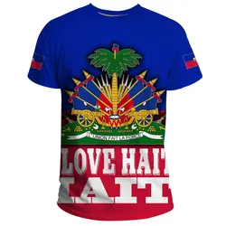 Haiti T shirt Flag With Coat Of Arm (Blue)