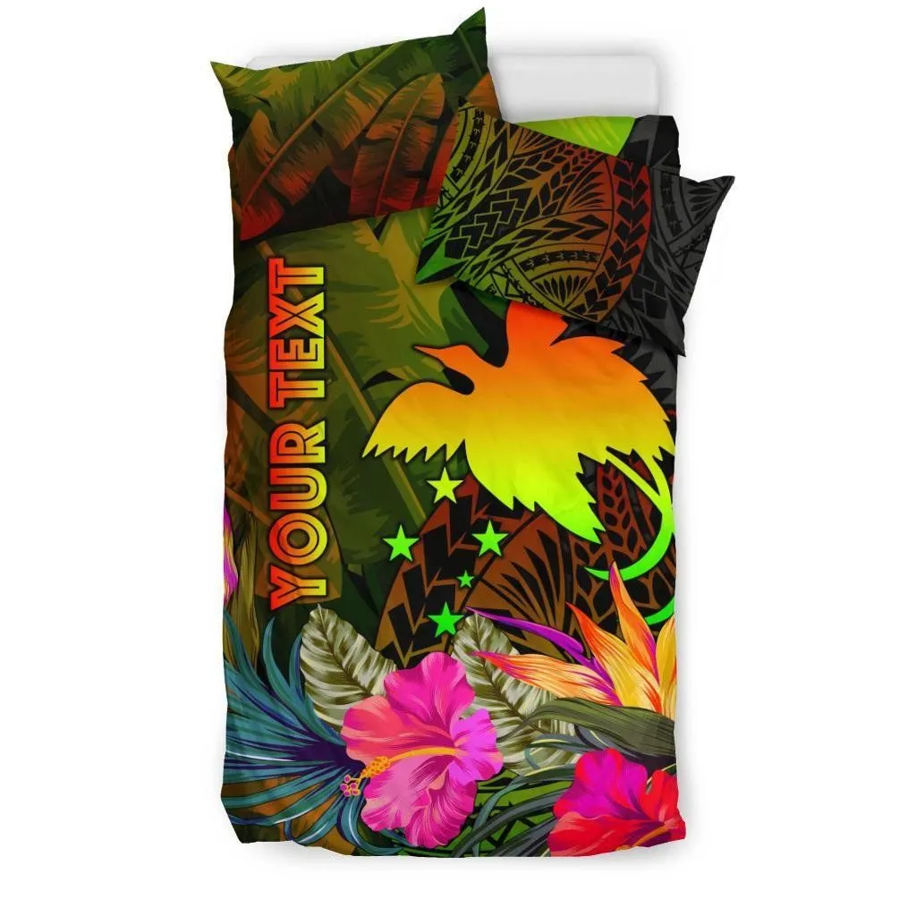 FamilyGater Bedding Set - Cover and Pillow Cases Papua New Guinea Polynesian Personalised -  Hibiscus and Banana Leaves - BN15