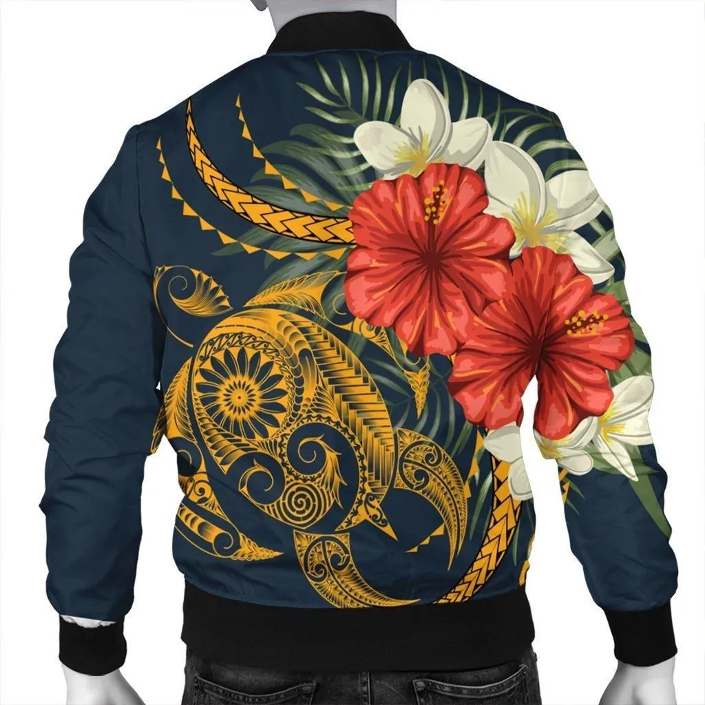 Hawaii Turtle Polynesian Tropical Hibiscus Plumeria Bomber Jacket