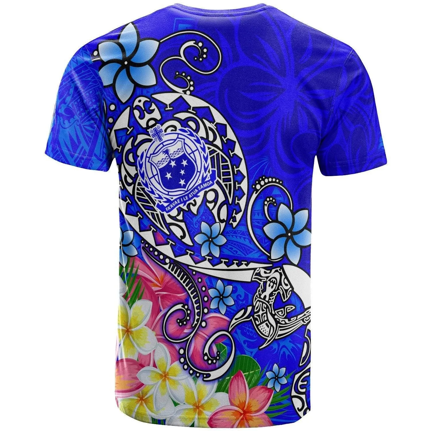Samoa T shirts - Turtle Plumeria Blue