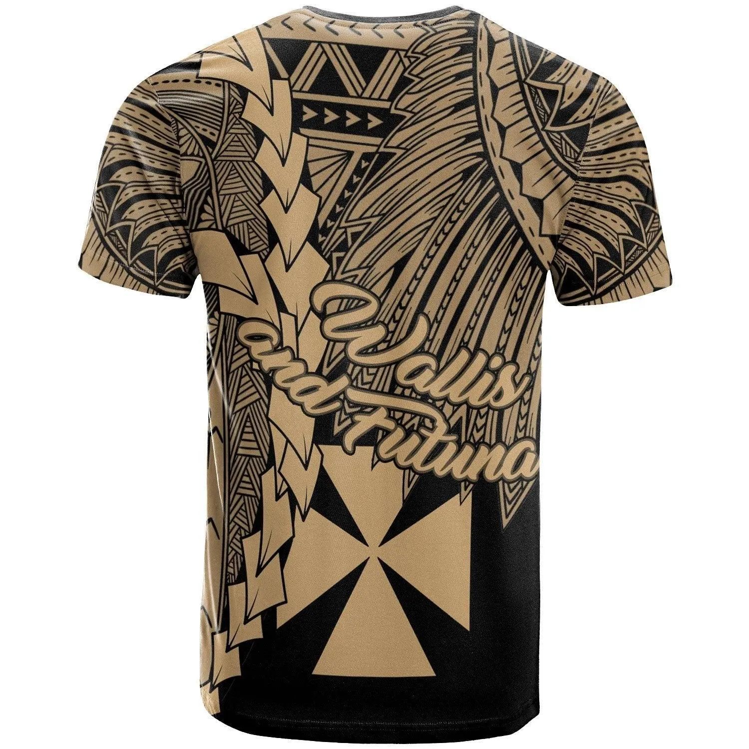 Wallis and Futuna Polynesian T shirt - Tribal Wave Tattoo Gold