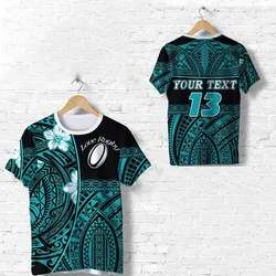 (Custom Personalised) Polynesian Rugby T shirt Love Turquoise - Custom Text and Number