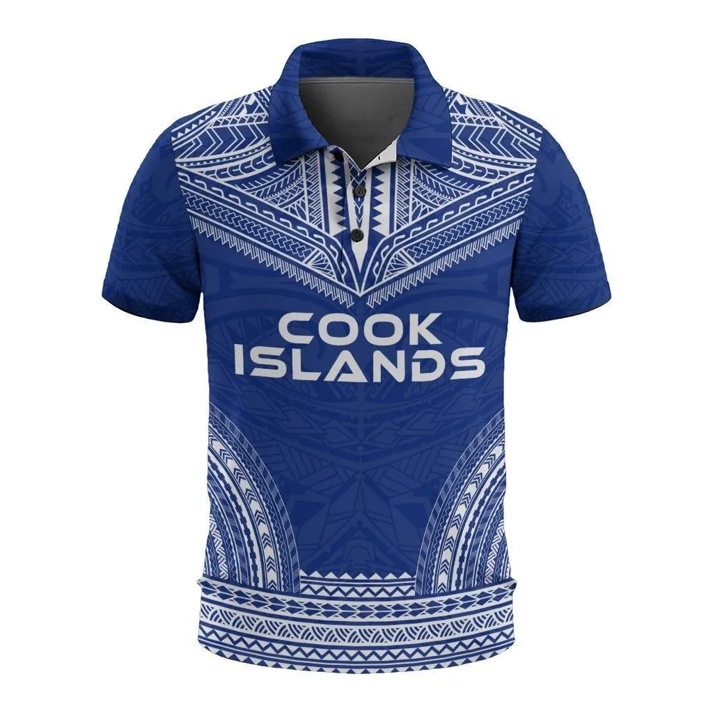 Cook Islands Polo Shirt - Cook Islands Flag Polynesian Chief Tattoo Flag Version