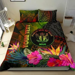 Alohawaii Bedding Set - Cover and Pillow Cases Niue Polynesian Personalised - Hibiscus and Banana Leaves - BN15