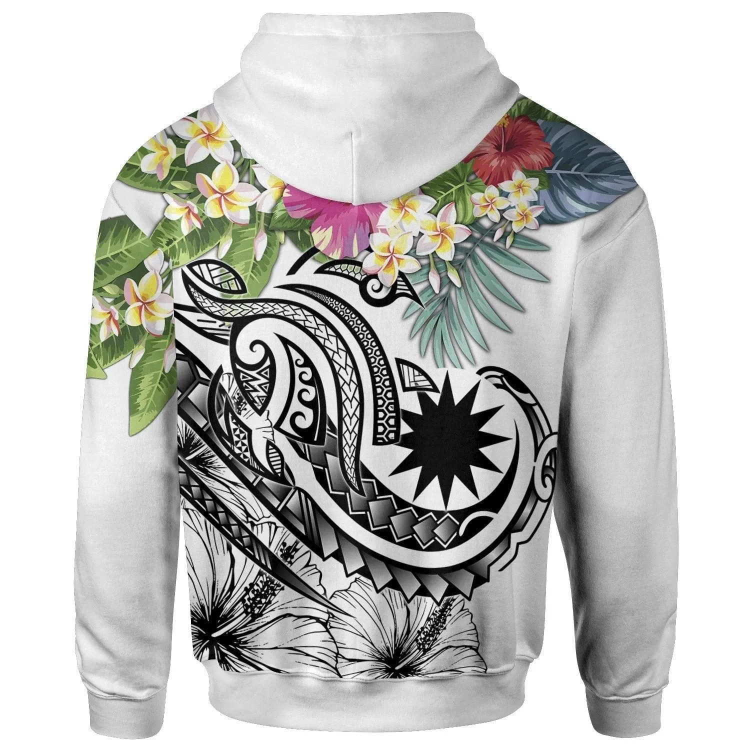 Nauru Polynesian Hoodie - Summer Plumeria (White)