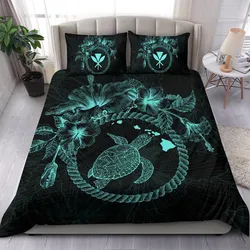 Polynesian Hawaii Bedding Set - Blue Turtle Hibiscus Flower Frame Vintage