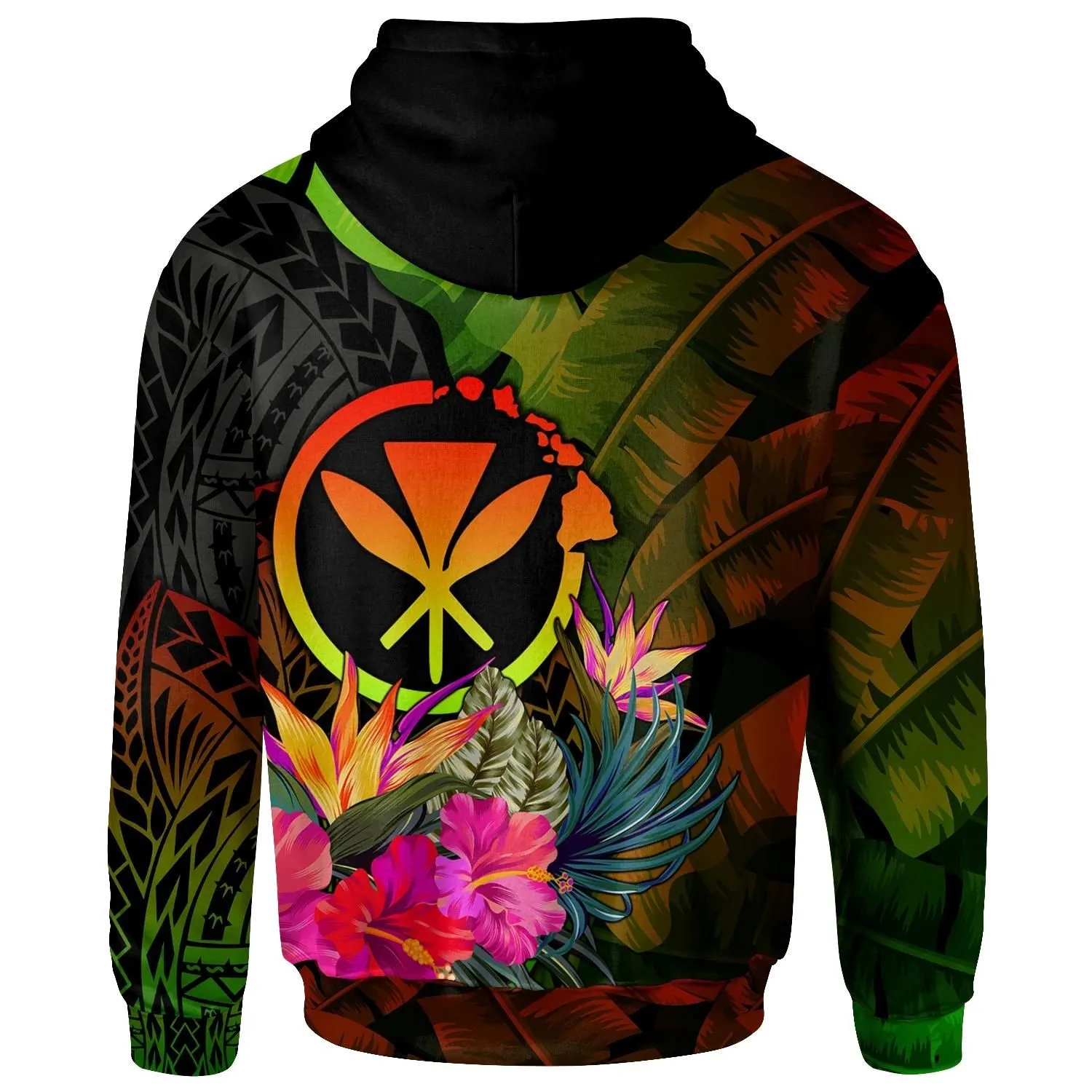 Polynesian Hawaii Kanaka Maoli Polynesian Personalised Hoodie -  Hibiscus and Banana Leaves - BN15
