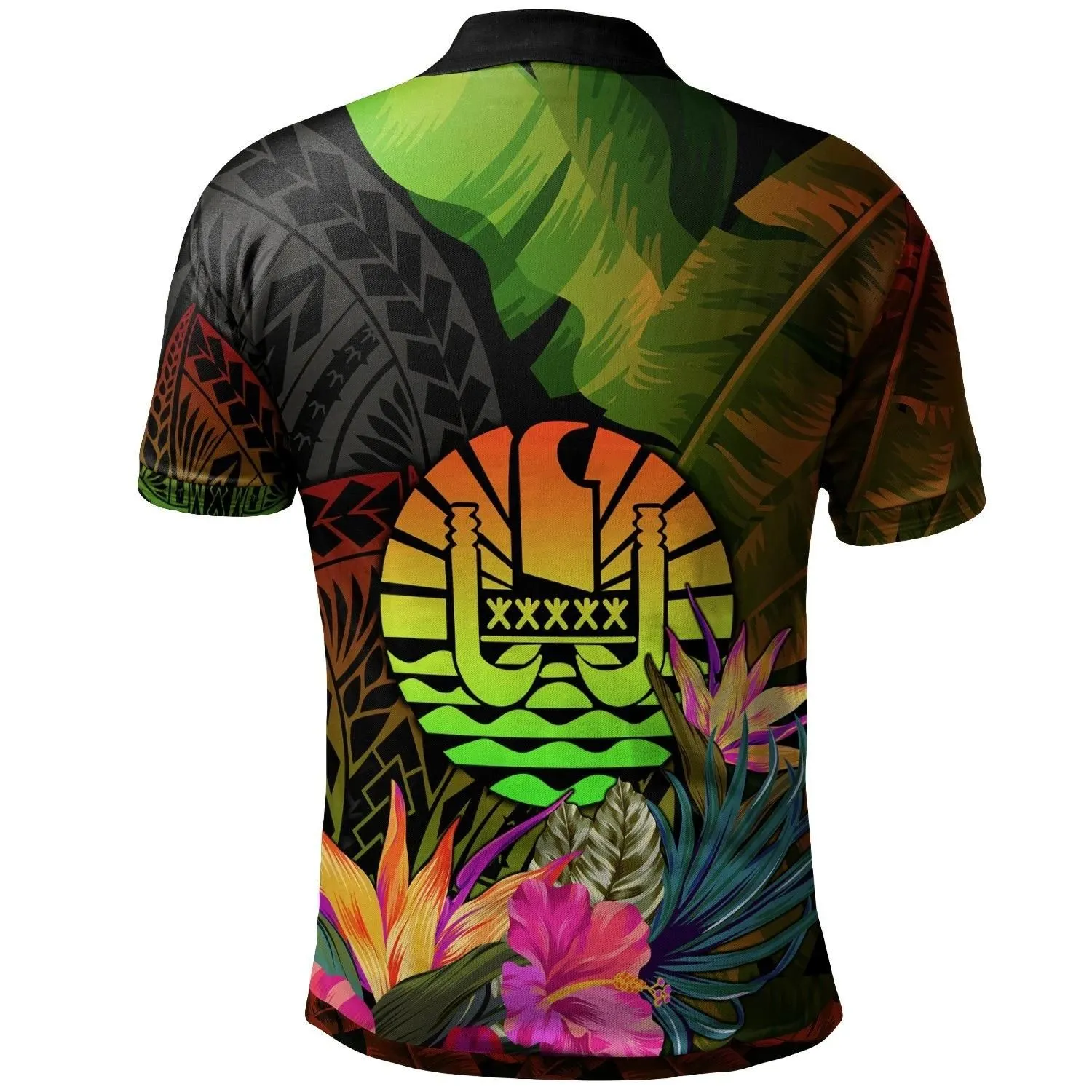 Alohawaii Shirt - Polo Shirt Tahiti Polynesian Hibiscus and Banana Leaves - BN15