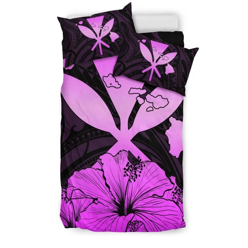 Hawaiian Kanaka Bedding Set Hibiscus Polynesian Love Pink