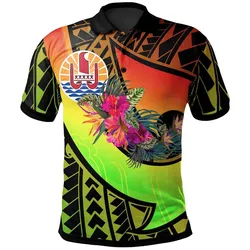 Tahiti Polo Shirt - Polynesian Hook and Hibiscus Reggae
