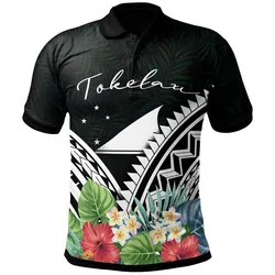 Alohawaii Shirt - Polo Shirt Tokelau - Tokelau Coat of Arms & Polynesian Tropical Flowers White - BN22