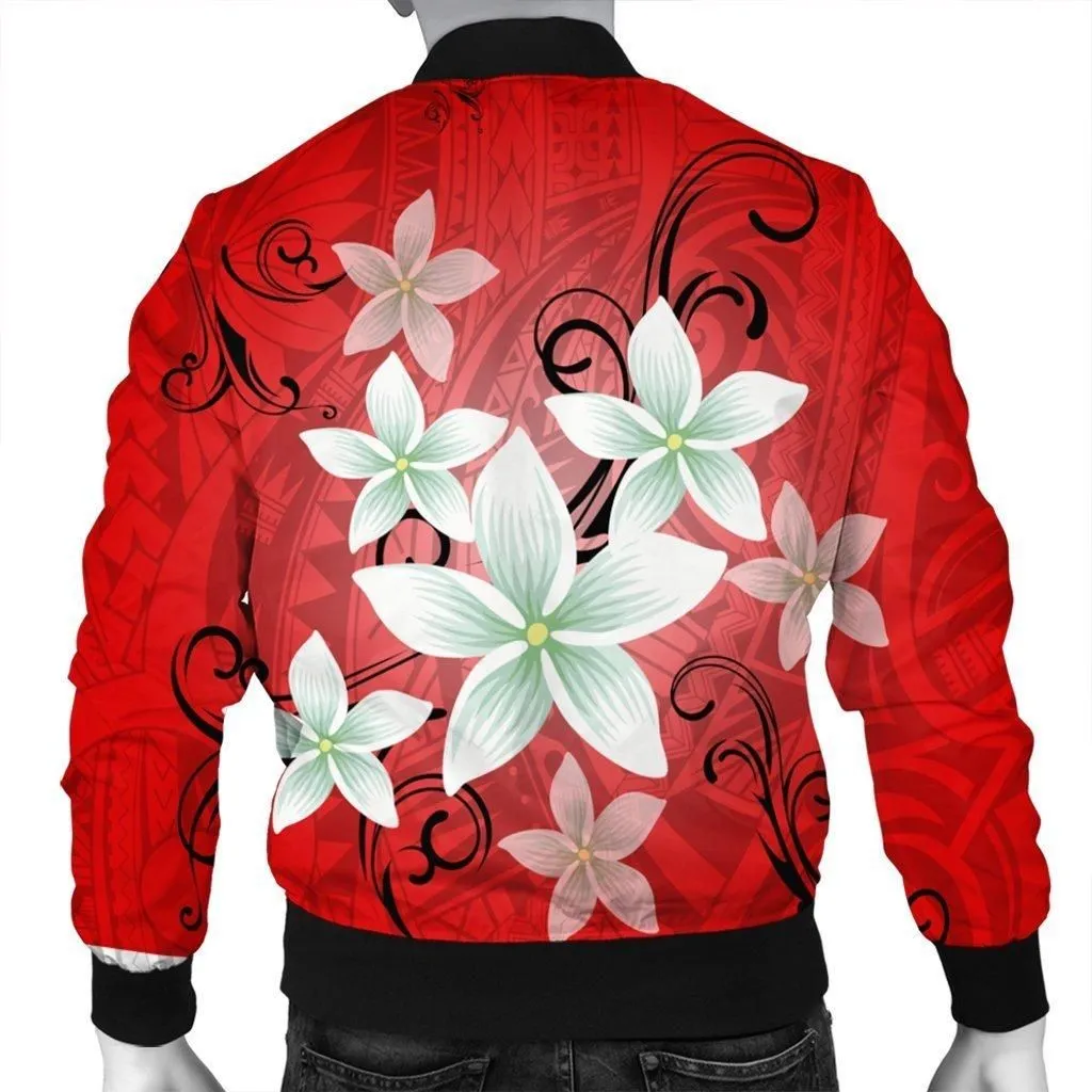 Hawaiian Plumeria Polynesian Bomber Jacket - Red