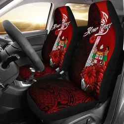 Fiji Polynesian Custom Personalised Car Seat Covers - Coat Of Arm With Hibiscus