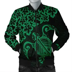 FamilyGater Jacket - Hawaiian Map Turtle Hibiscus Kanaka Polynesian Bomber Jacket - Green - AH - J4R