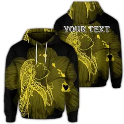 (Personalised) Hawaiian Map Heart Hula Girl Hibiscus Yellow Polynesian Hoodie