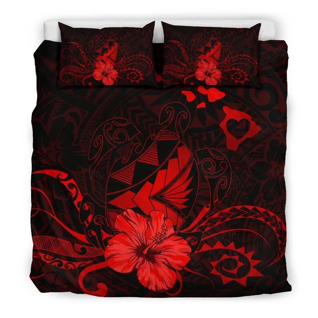FamilyGater Bedding Set - Cover and Pillow Cases Hawaiian Map Heart Turtle Tattoo Hibiscus Polynesian - Red - AH J9