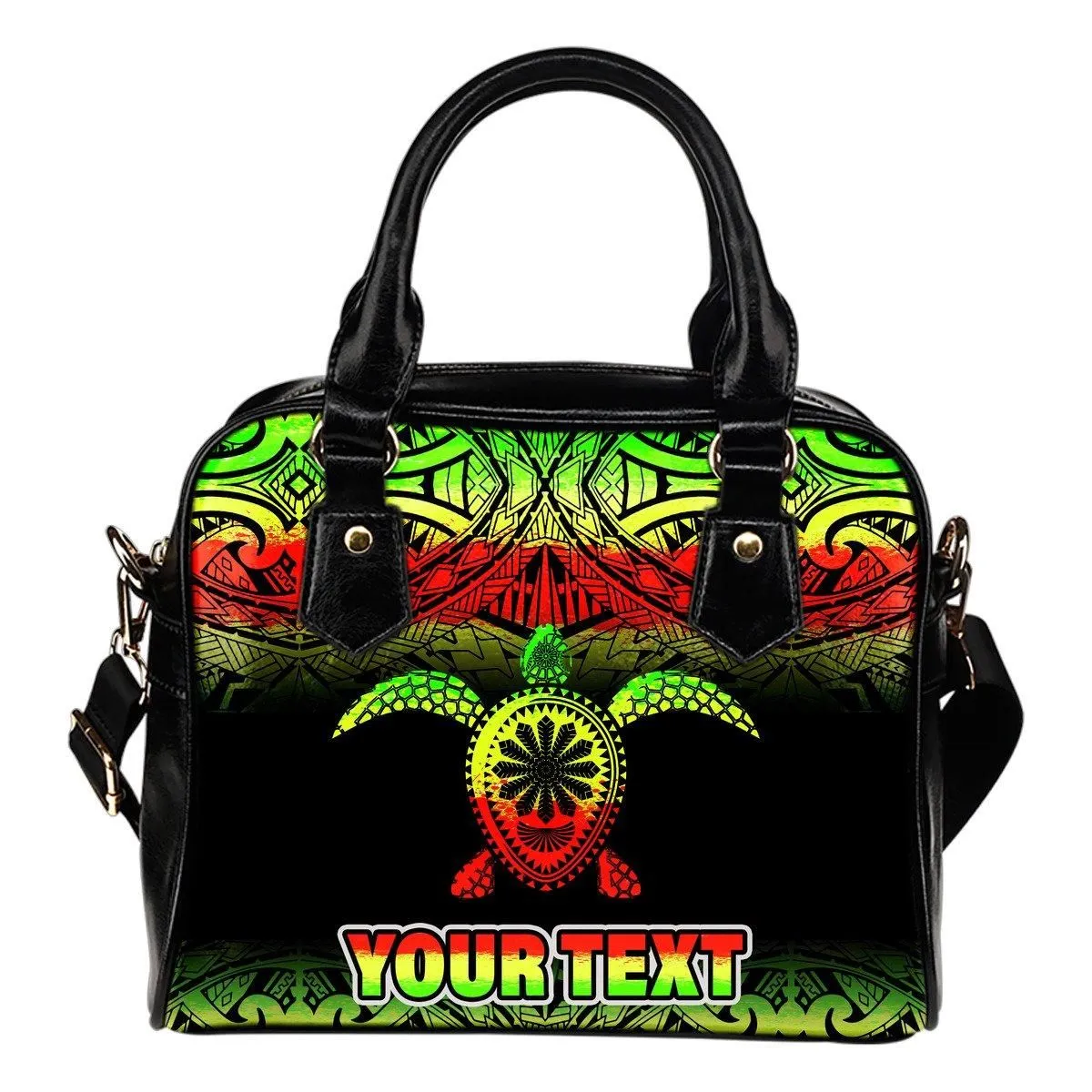 Turtle Custom Personalised Shoulder Handbag - Polynesian Reggae Fog