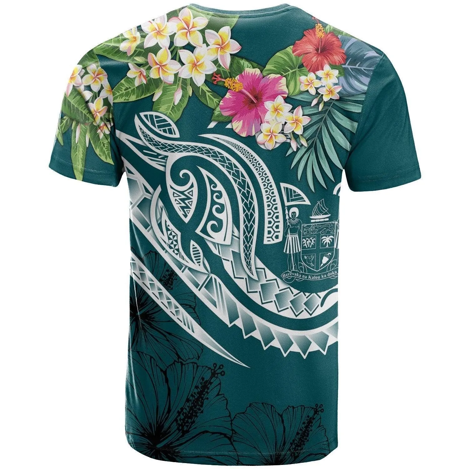 Fiji Polynesian T-Shirt - Summer Plumeria (Turquoise)